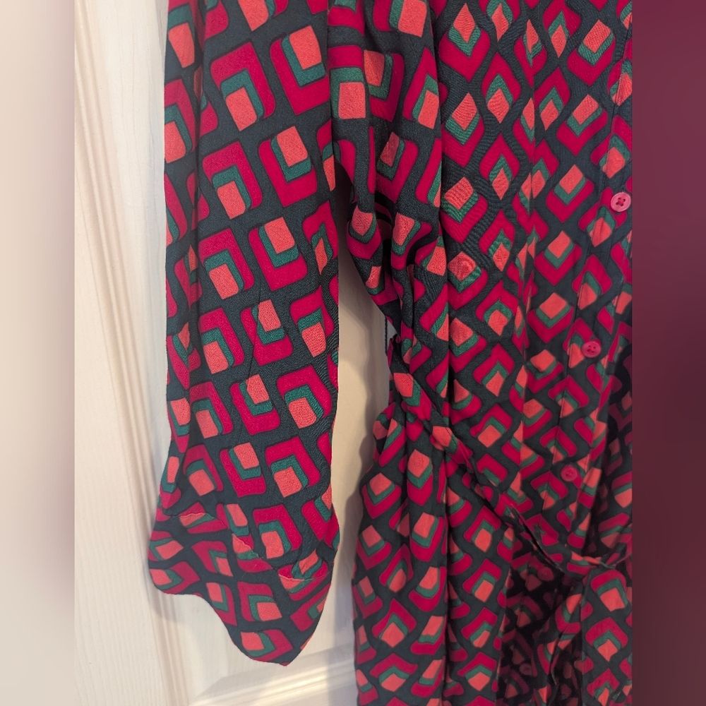 Nwt Terra & Sky Maxi Plus Size 4x Midi Shirtdress Stylish Geometric Button Down — image 6 of 8
